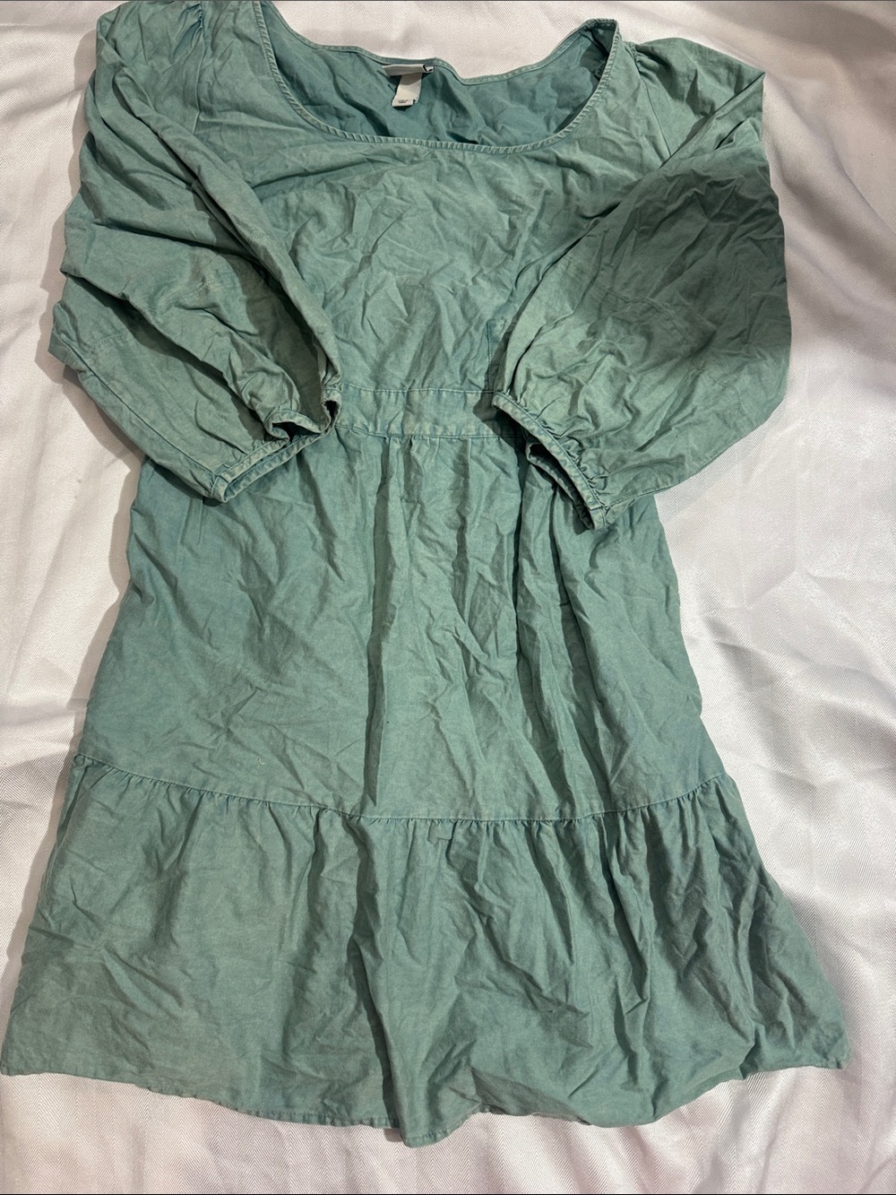Ava & Viv Sage Green Puff-Sleeve Tiered Dress